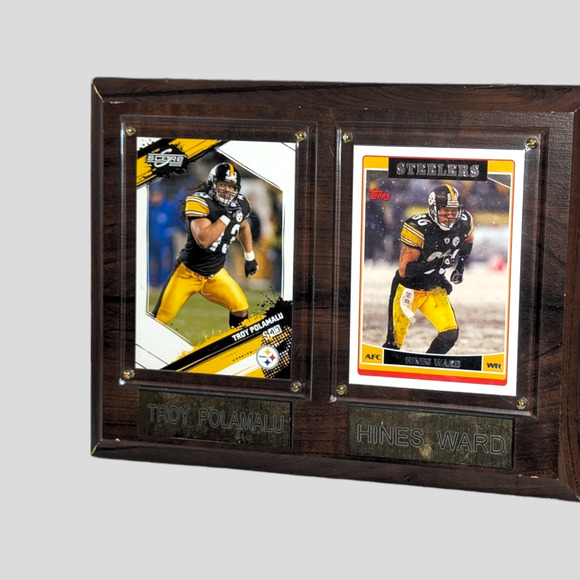 Pittsburgh Steelers Troy Polamalu & Hines Ward Player Cards Wooden Plaque - Picture 1 of 8